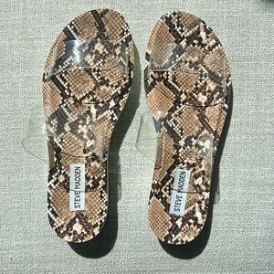 STEVE MADDEN Snake Print Slip On Sandals